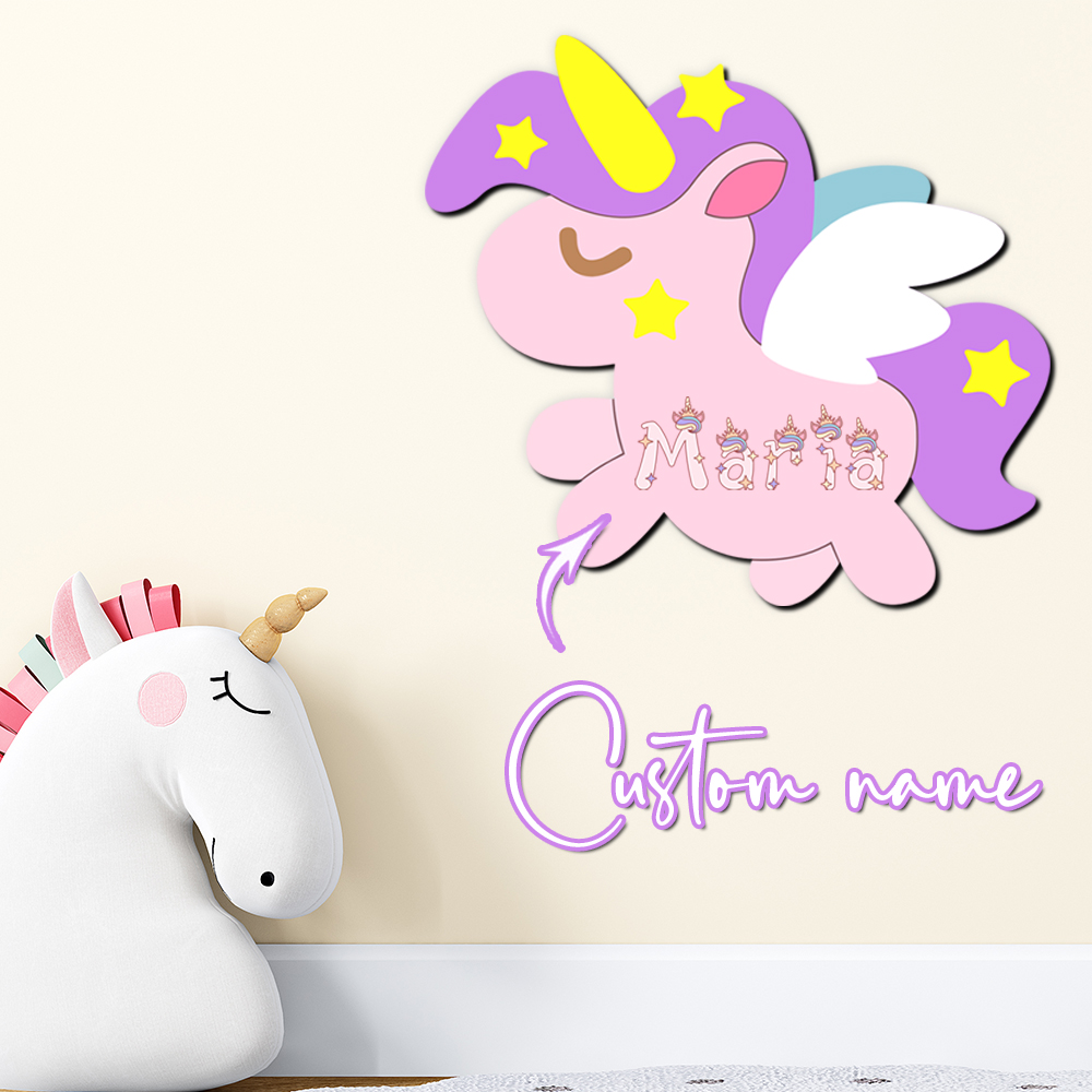Baby Nursery Wall - Özel Unicorn Ahşap İsim Tabelası Kişiselleştirilmiş