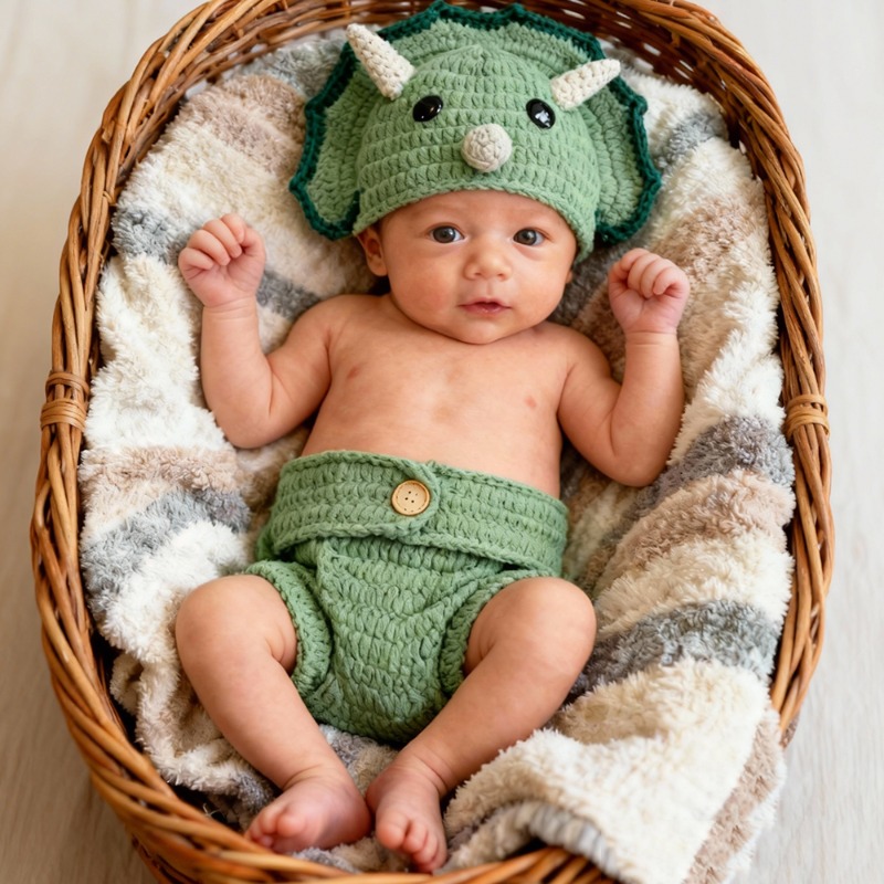 Baby Nursery Set - 2 adet Tığ Işi Dinozor Yenidoğan
