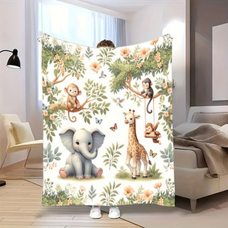 Baby Nursery Fabric - VIKAMA Suluboya Orman Hayvan Bebek Battaniyesi