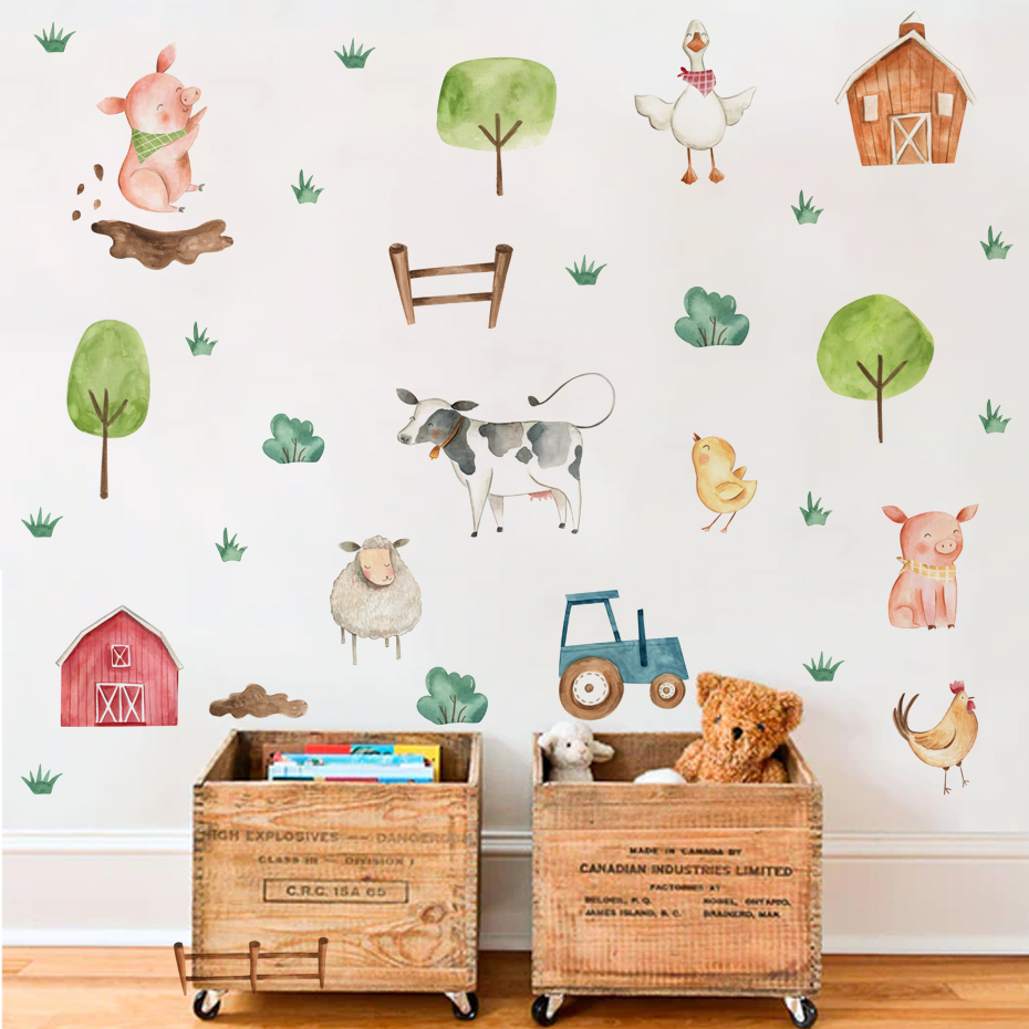 Baby Nursery Package - Boho suluboya sevimli çiftlik hayvanlar domuz