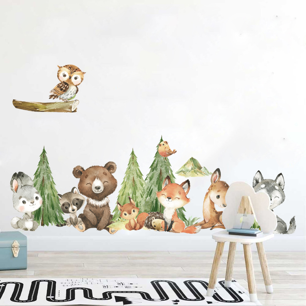 Baby Nursery Package - Karikatür Suluboya Orman Hayvan Duvar Sticker