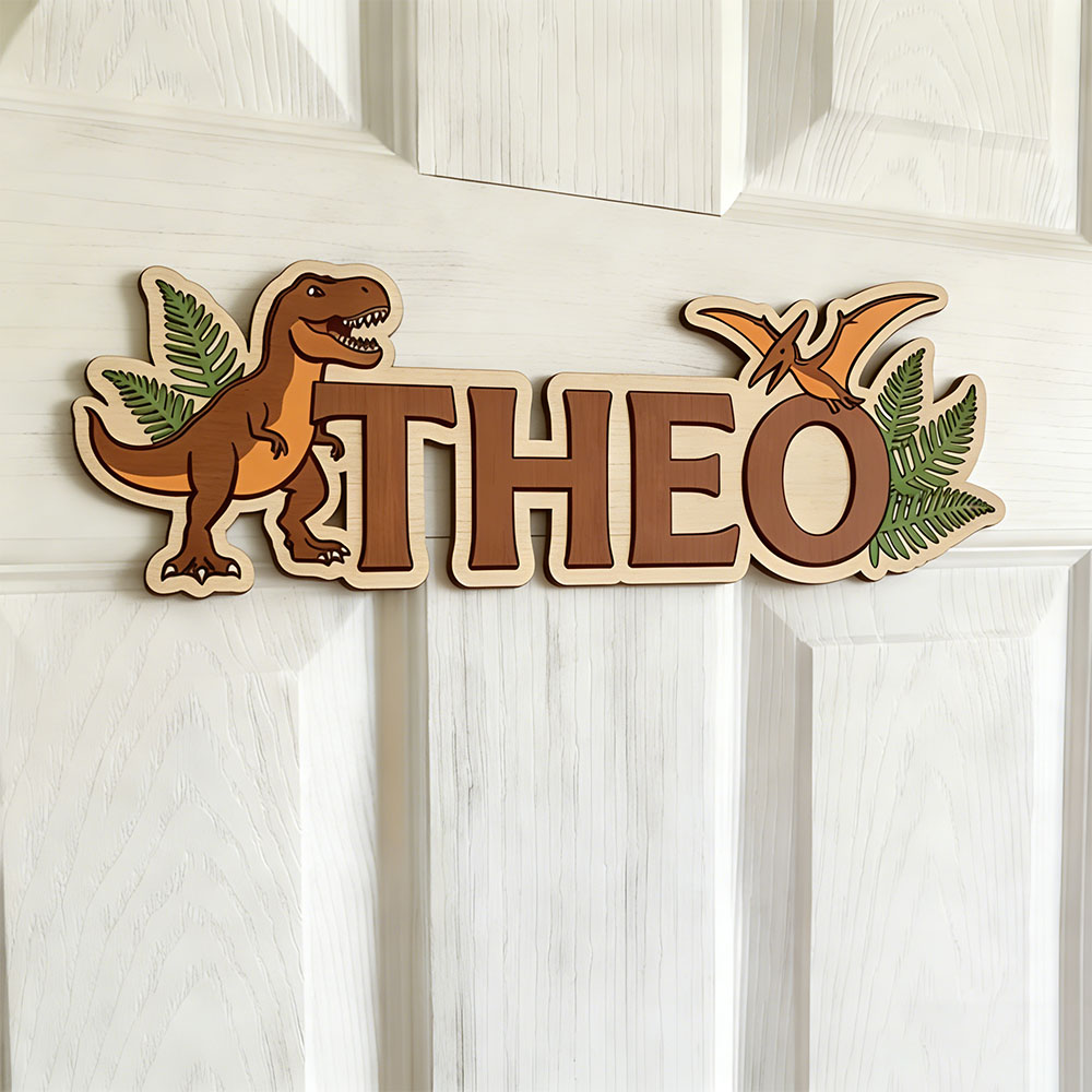 Baby Nursery Artwork - Sevgili Bebekler İçin Kişiselleştirilmiş Dinozor İsimli