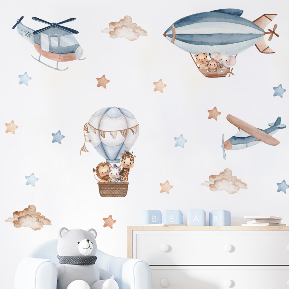 Baby Nursery Package - Suluboya Hayvanlar Sıcak Hava Balonu Bulutlar