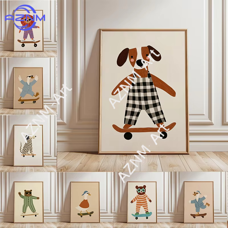 Baby Nursery Fabric - 1 adet komik hayvan kaykay posteri