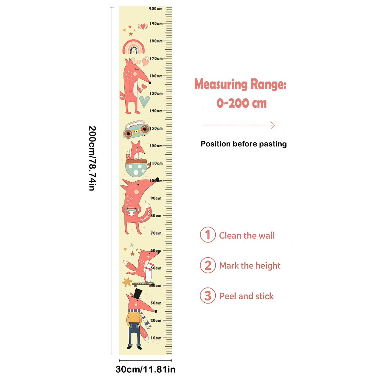 Sevimli Hayvan Tilki Çocuk Boy - Growth Chart Ruler incelemesi ve fiyatı
