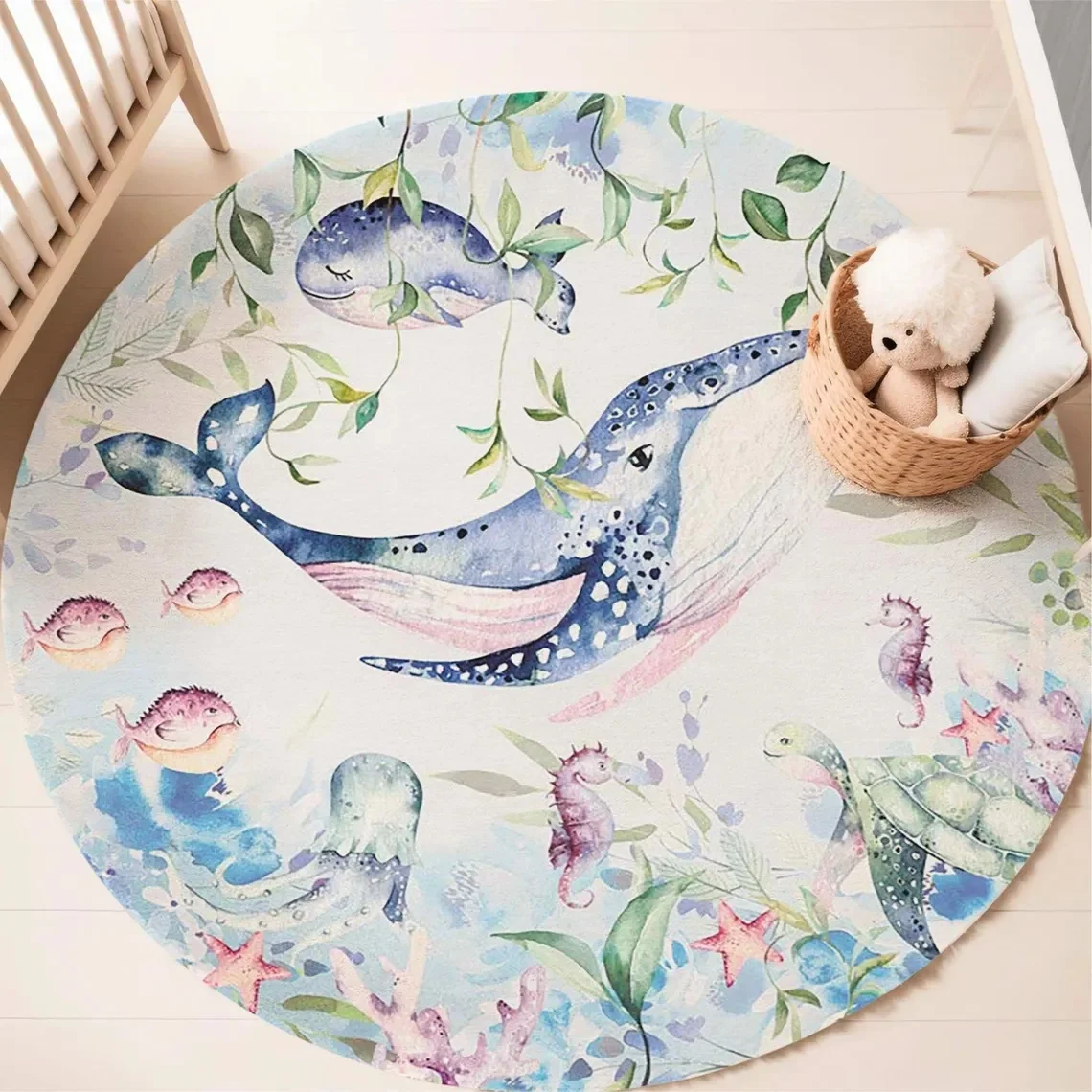 Mavi Deniz Hayvanı Yuvarlak Ha - Soft Rug Nursery incelemesi ve fiyatı